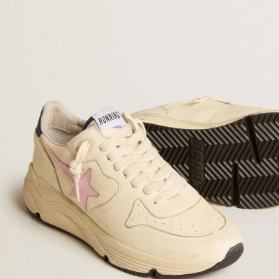 Golden Goose Running Sole Sneaker In Nappa Leather With Pink Leather Star And Blue Leather Heel Tab Golden Goose Running Sole Sneaker In Nappa Leather With Pink Leather Star And Blue Leather Heel Tab