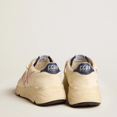Golden Goose Running Sole Sneaker In Nappa Leather With Pink Leather Star And Blue Leather Heel Tab Golden Goose Running Sole Sneaker In Nappa Leather With Pink Leather Star And Blue Leather Heel Tab