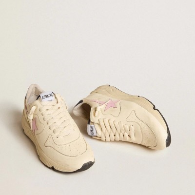 Golden Goose Running Sole Sneaker In Nappa Leather With Pink Leather Star And Blue Leather Heel Tab Golden Goose Running Sole Sneaker In Nappa Leather With Pink Leather Star And Blue Leather Heel Tab