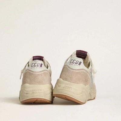 Golden Goose Running Sole Sneaker In Nylon And Suede With Silver Printed Star And Leather Heel Tab Golden Goose Running Sole Sneaker In Nylon And Suede With Silver Printed Star And Leather Heel Tab