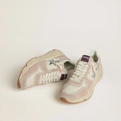 Golden Goose Running Sole Sneaker In Nylon And Suede With Silver Printed Star And Leather Heel Tab Golden Goose Running Sole Sneaker In Nylon And Suede With Silver Printed Star And Leather Heel Tab
