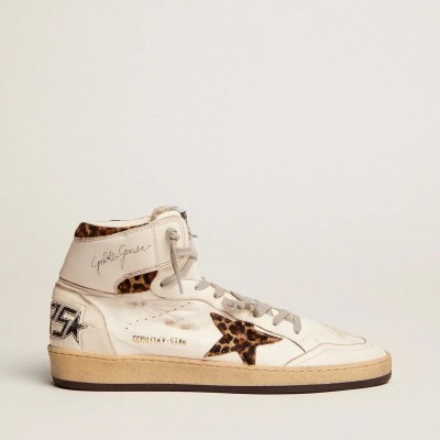 Golden Goose Sky-Star Sneaker With Signature And Leopard Print Pony Skin Inserts Golden Goose Sky-Star Sneaker With Signature And Leopard Print Pony Skin Inserts