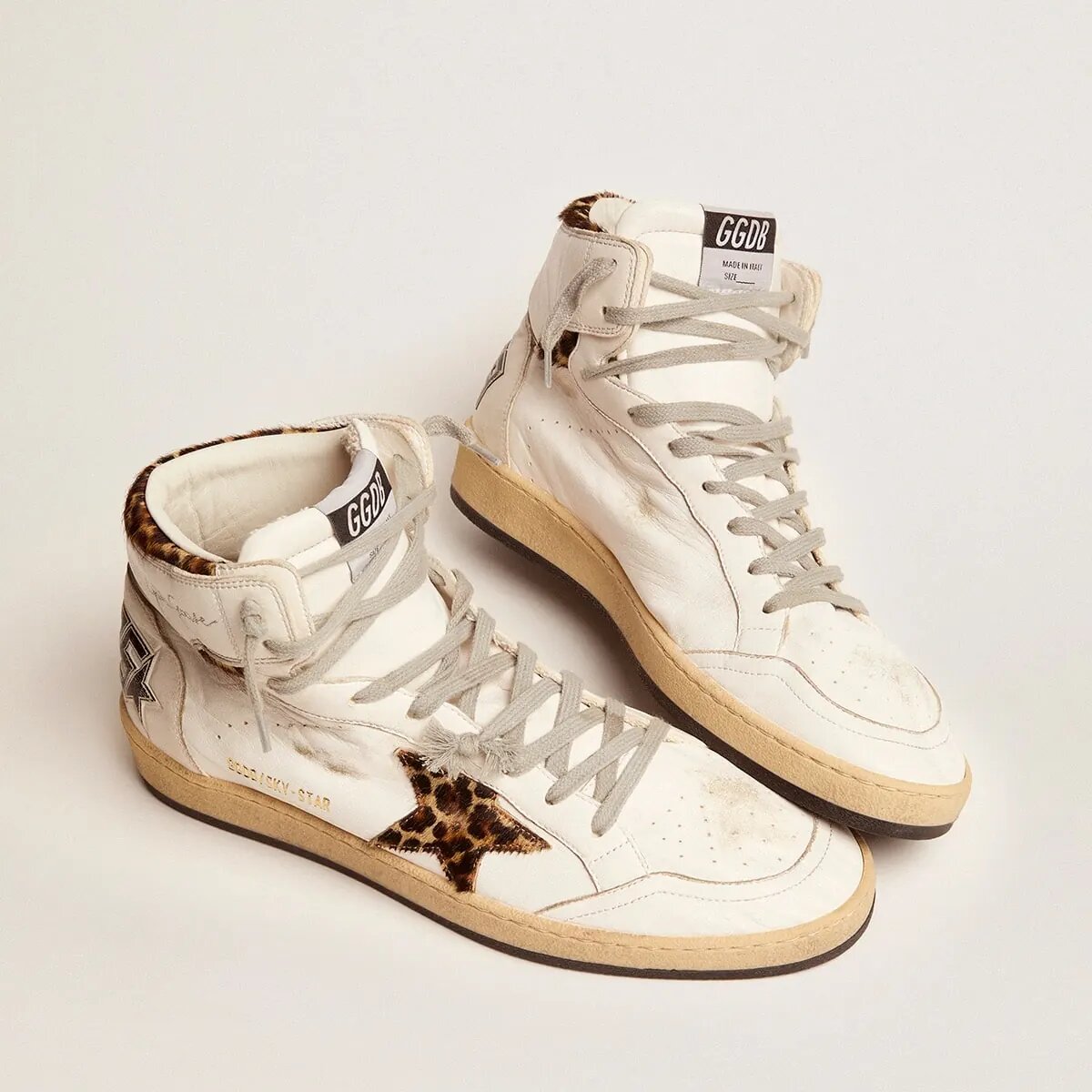 Golden Goose Sky-Star Sneaker With Signature And Leopard Print Pony Skin Inserts Golden Goose Sky-Star Sneaker With Signature And Leopard Print Pony Skin Inserts