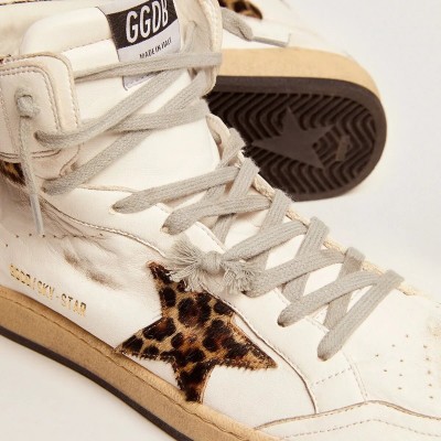 Golden Goose Sky-Star Sneaker With Signature And Leopard Print Pony Skin Inserts Golden Goose Sky-Star Sneaker With Signature And Leopard Print Pony Skin Inserts