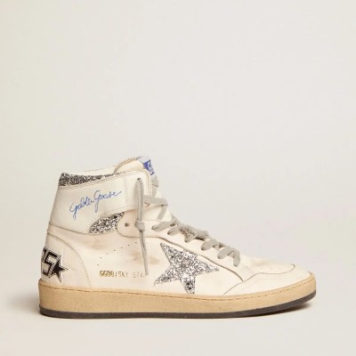 Golden Goose Sky-Star Sneaker With Signature On The Ankle And Silver Inserts Golden Goose Sky-Star Sneaker With Signature On The Ankle And Silver Inserts