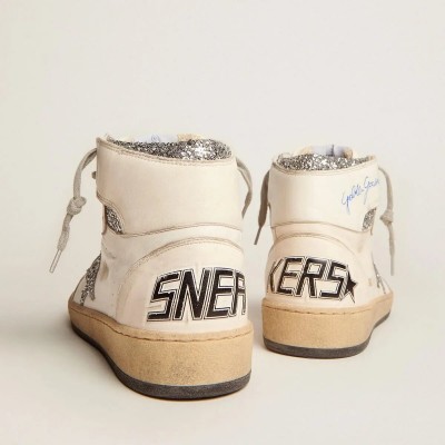Golden Goose Sky-Star Sneaker With Signature On The Ankle And Silver Inserts Golden Goose Sky-Star Sneaker With Signature On The Ankle And Silver Inserts