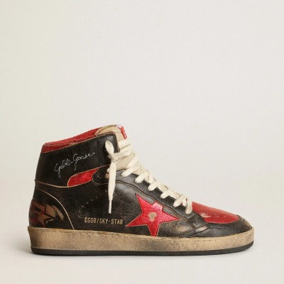 Golden Goose Sky-Star Sneaker In Black Glossy Leather With Red Star Golden Goose Sky-Star Sneaker In Black Glossy Leather With Red Star