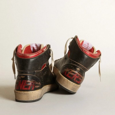 Golden Goose Sky-Star Sneaker In Black Glossy Leather With Red Star Golden Goose Sky-Star Sneaker In Black Glossy Leather With Red Star