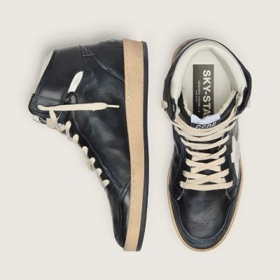 Golden Goose Sky-Star Sneaker In Black Nappa With White Star Golden Goose Sky-Star Sneaker In Black Nappa With White Star