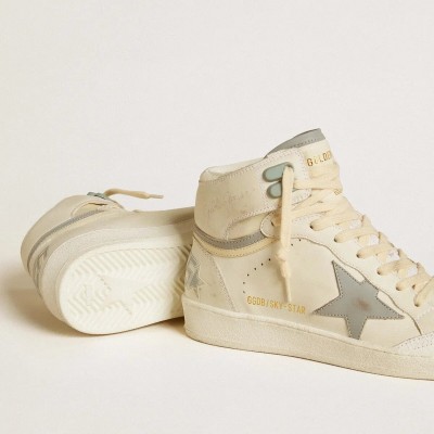 Golden Goose Sky-Star Sneaker In Leather With Light Blue Leather Star And White Heel Tab Golden Goose Sky-Star Sneaker In Leather With Light Blue Leather Star And White Heel Tab