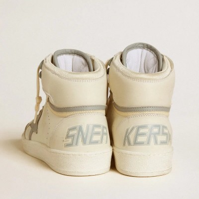 Golden Goose Sky-Star Sneaker In Leather With Light Blue Leather Star And White Heel Tab Golden Goose Sky-Star Sneaker In Leather With Light Blue Leather Star And White Heel Tab