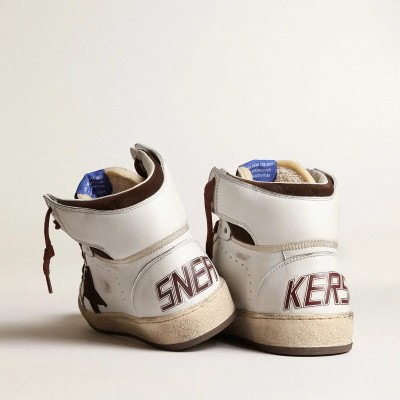 Golden Goose Sky-Star Sneaker In White Nappa Leather With Chocolate Suede Star