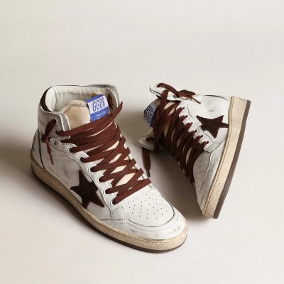 Golden Goose Sky-Star Sneaker In White Nappa Leather With Chocolate Suede Star Golden Goose Sky-Star Sneaker In White Nappa Leather With Chocolate Suede Star