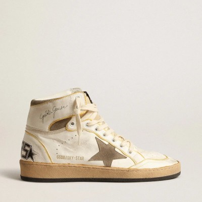 Golden Goose Sky-Star Sneaker In White Nappa Leather With Dove-Gray Suede Star Golden Goose Sky-Star Sneaker In White Nappa Leather With Dove-Gray Suede Star