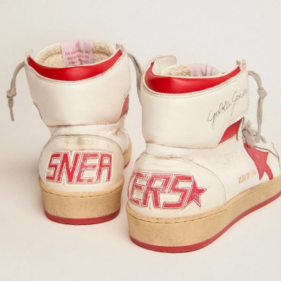 Golden Goose Sky-Star Sneaker In White Nappa With Red Star And Heel Tab Golden Goose Sky-Star Sneaker In White Nappa With Red Star And Heel Tab