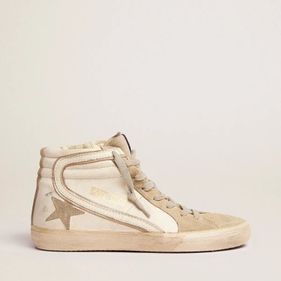 Golden Goose Slide Sneaker With Ice-Gray Suede Star And White Flash Golden Goose Slide Sneaker With Ice-Gray Suede Star And White Flash