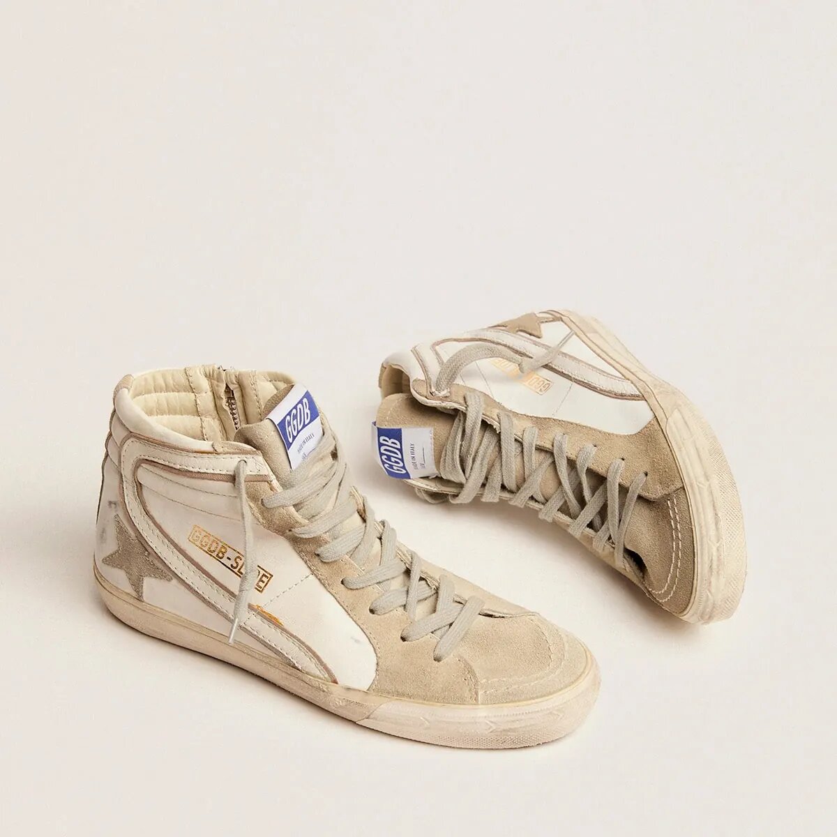 Golden Goose Slide Sneaker With Ice-Gray Suede Star And White Flash Golden Goose Slide Sneaker With Ice-Gray Suede Star And White Flash