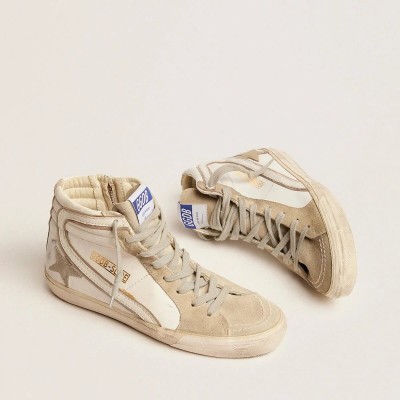 Golden Goose Slide Sneaker With Ice-Gray Suede Star And White Flash Golden Goose Slide Sneaker With Ice-Gray Suede Star And White Flash