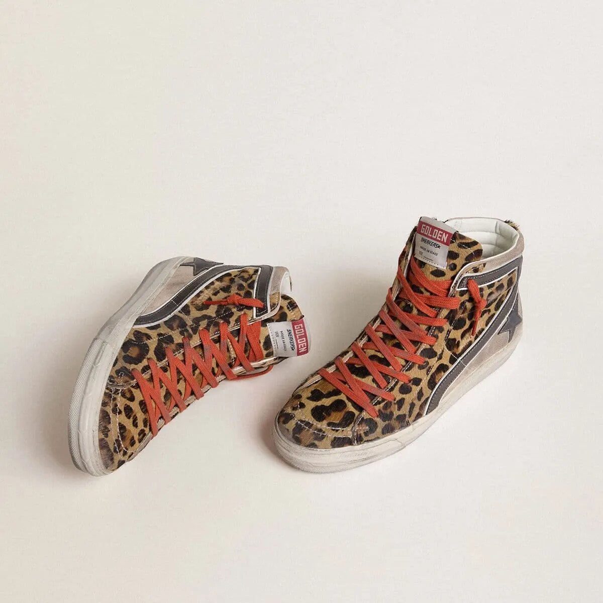 Golden Goose Slide Ltd Sneaker In Leopard-Print Pony Skin With Metallic Leather Star And Flash Golden Goose Slide Ltd Sneaker In Leopard-Print Pony Skin With Metallic Leather Star And Flash