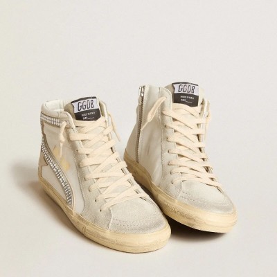 Golden Goose Slide Sneaker With Nude Leather Star And Suede And Swarovski Crystal Flash Golden Goose Slide Sneaker With Nude Leather Star And Suede And Swarovski Crystal Flash