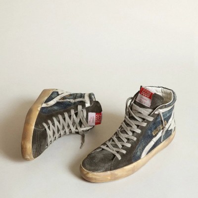 Golden Goose Slide Sneaker In Midnight-Blue Denim With White Leather Star Golden Goose Slide Sneaker In Midnight-Blue Denim With White Leather Star