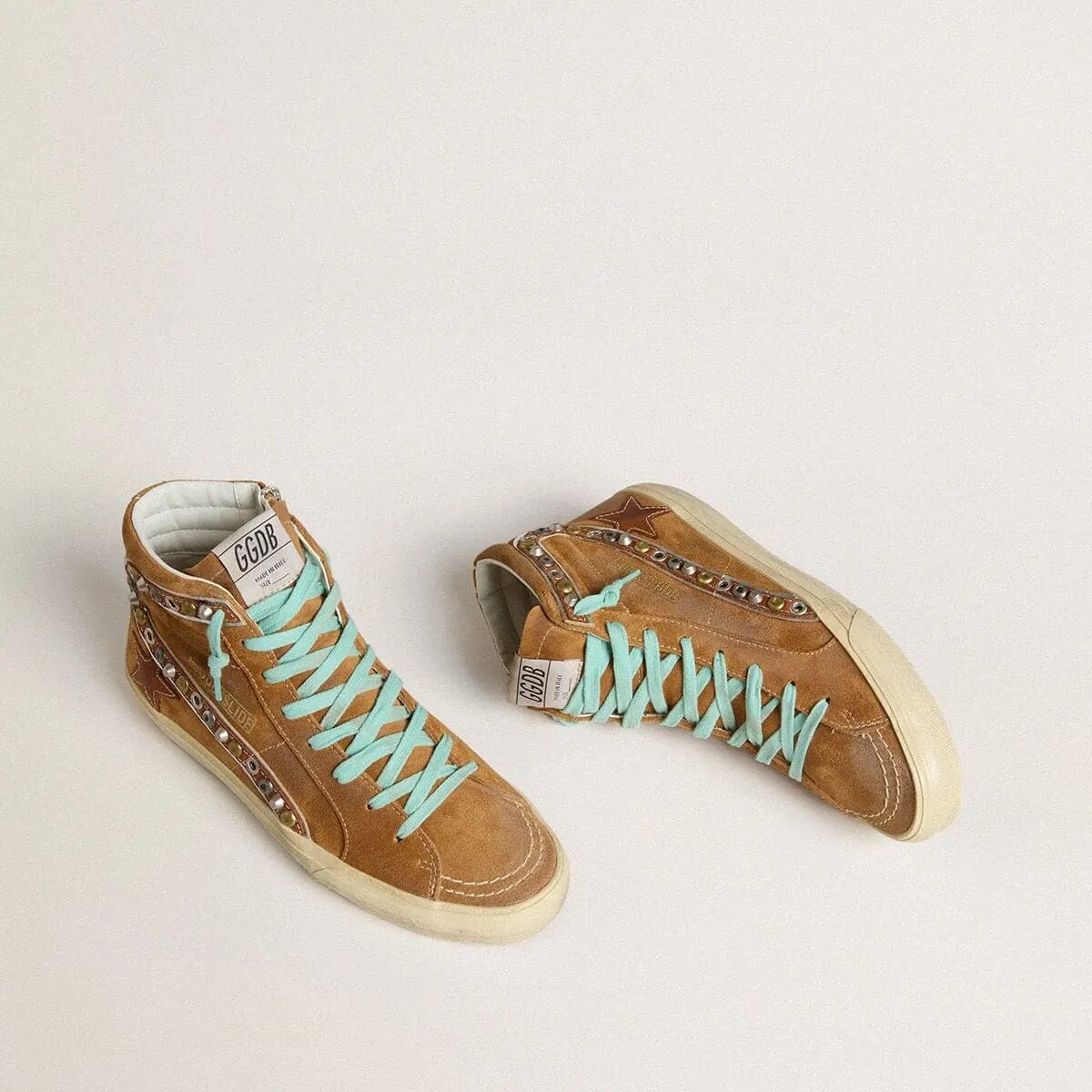 Golden Goose Slide Sneaker In Ocher-Colored Suede With Tobacco-Colored Leather Star Golden Goose Slide Sneaker In Ocher-Colored Suede With Tobacco-Colored Leather Star