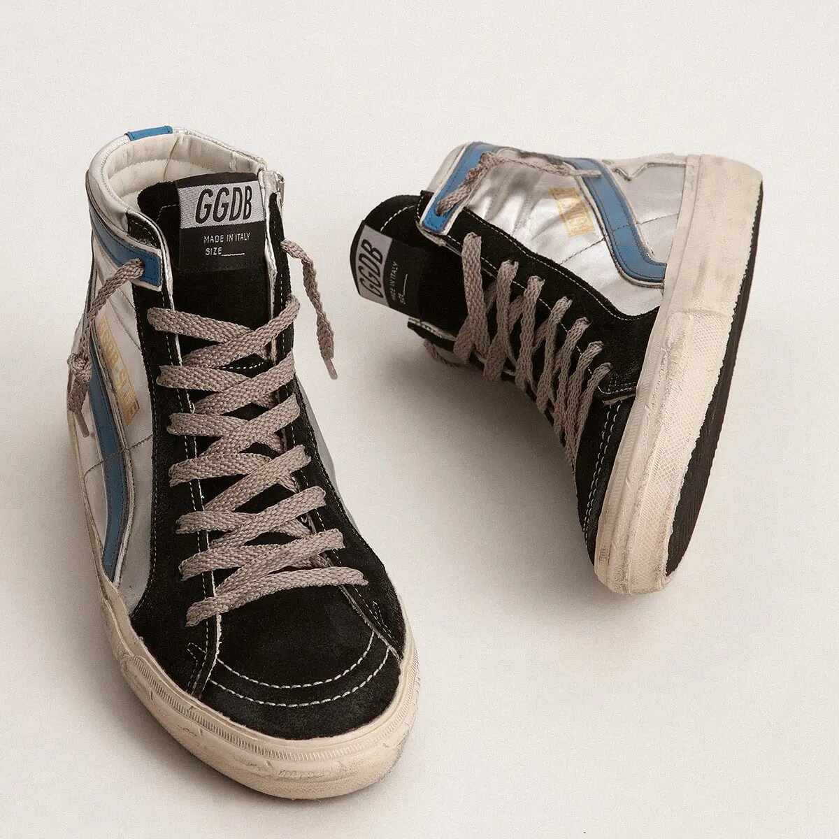 Golden Goose Slide Sneaker In Silver Metallic Leather With White Leather Star Golden Goose Slide Sneaker In Silver Metallic Leather With White Leather Star