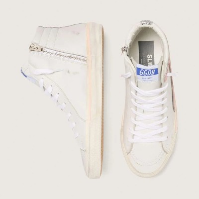 Golden Goose Slide Sneaker In White Leather With Silver Glitter Star And Pink Leather Flash Golden Goose Slide Sneaker In White Leather With Silver Glitter Star And Pink Leather Flash