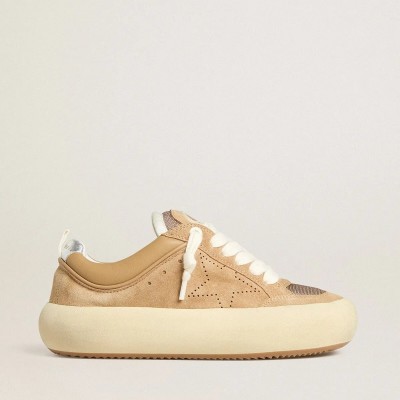 Golden Goose Space-Star Cube Sneaker In Tobacco Suede With Perforated Star Golden Goose Space-Star Cube Sneaker In Tobacco Suede With Perforated Star