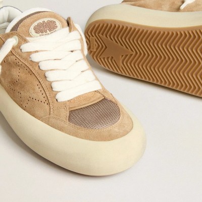 Golden Goose Space-Star Cube Sneaker In Tobacco Suede With Perforated Star Golden Goose Space-Star Cube Sneaker In Tobacco Suede With Perforated Star