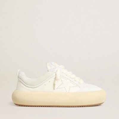 Golden Goose Space-Star Cube Sneaker In White Leather With Perforated Star Golden Goose Space-Star Cube Sneaker In White Leather With Perforated Star
