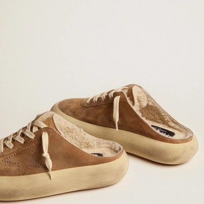 Golden Goose Space-Star Sabot Sneaker In Tobacco-Colored Suede With Shearling Lining Golden Goose Space-Star Sabot Sneaker In Tobacco-Colored Suede With Shearling Lining