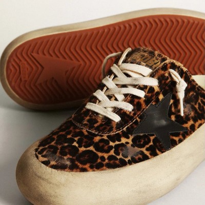Golden Goose Space-Star Sabot Sneaker In Leopard Print Pony Skin With Black Star Golden Goose Space-Star Sabot Sneaker In Leopard Print Pony Skin With Black Star
