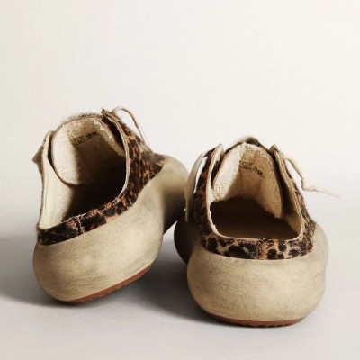 Golden Goose Space-Star Sabot Sneaker In Leopard Print Pony Skin With Black Star Golden Goose Space-Star Sabot Sneaker In Leopard Print Pony Skin With Black Star