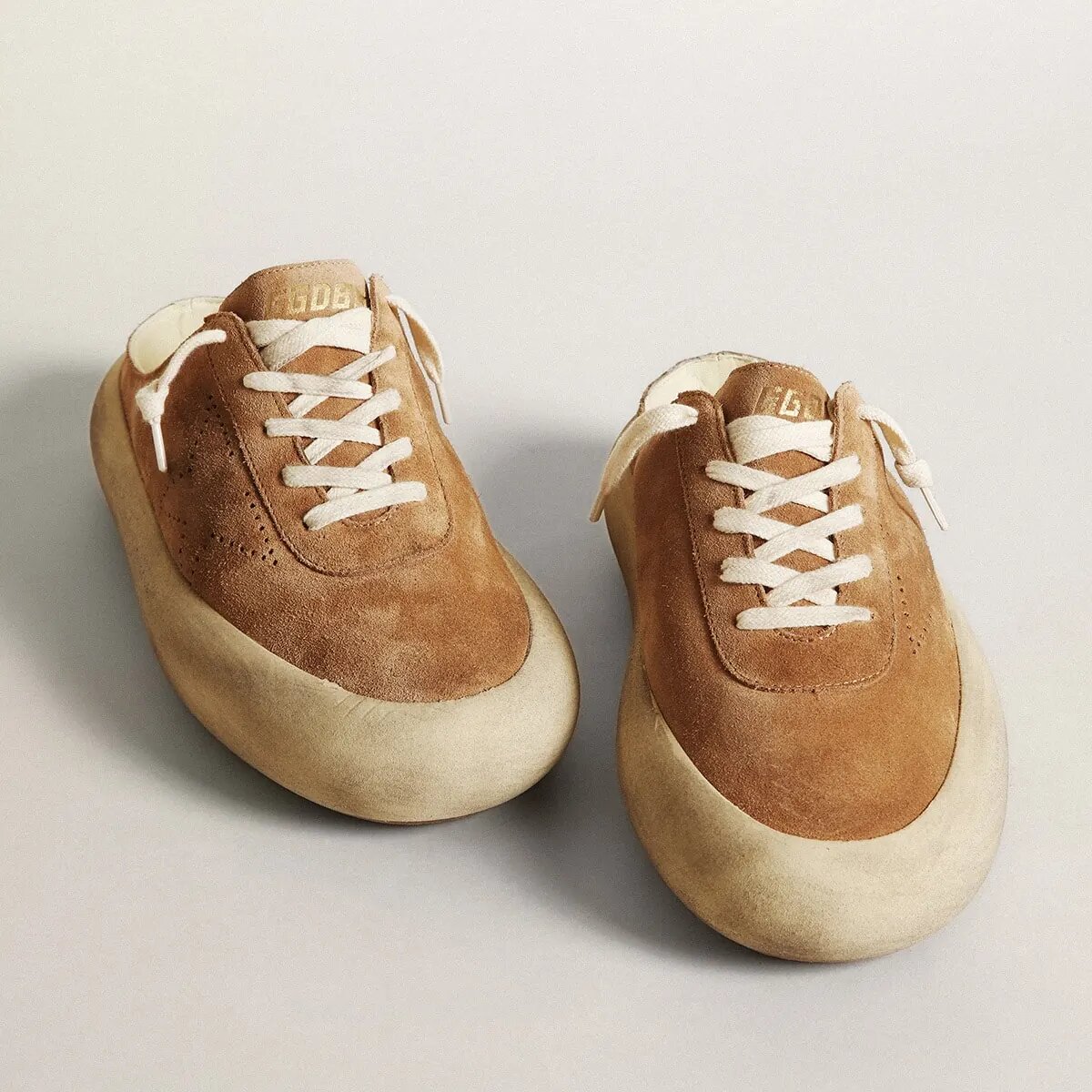 Golden Goose Space-Star Sabot Sneaker In Tobacco-Colored Suede With Perforated Star Golden Goose Space-Star Sabot Sneaker In Tobacco-Colored Suede With Perforated Star