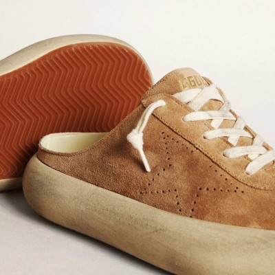 Golden Goose Space-Star Sabot Sneaker In Tobacco-Colored Suede With Perforated Star Golden Goose Space-Star Sabot Sneaker In Tobacco-Colored Suede With Perforated Star