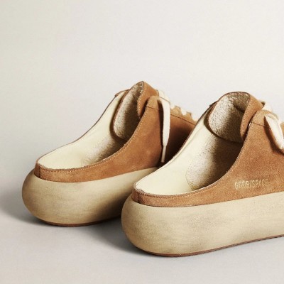 Golden Goose Space-Star Sabot Sneaker In Tobacco-Colored Suede With Perforated Star Golden Goose Space-Star Sabot Sneaker In Tobacco-Colored Suede With Perforated Star