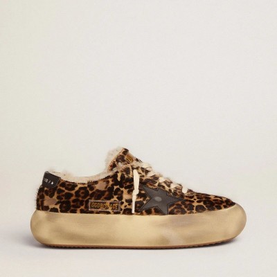 Golden Goose Space-Star Sneaker In Animal-Print Pony Skin With Shearling Lining Golden Goose Space-Star Sneaker In Animal-Print Pony Skin With Shearling Lining