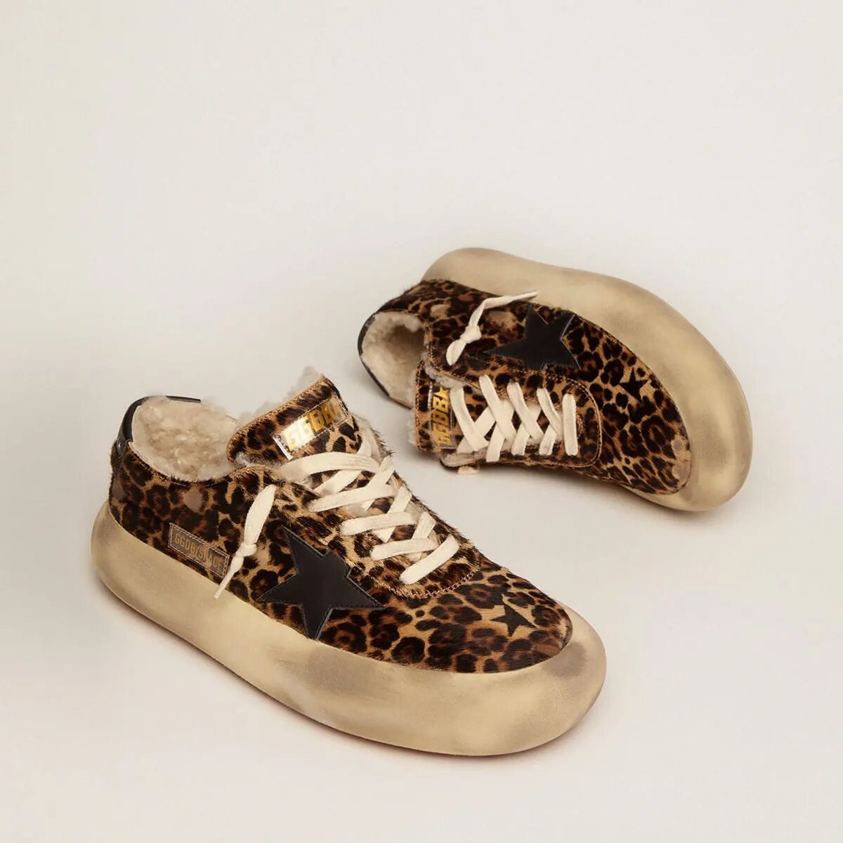 Golden Goose Space-Star Sneaker In Animal-Print Pony Skin With Shearling Lining Golden Goose Space-Star Sneaker In Animal-Print Pony Skin With Shearling Lining