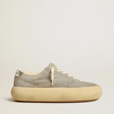 Golden Goose Space-Star Sneaker In Ice-Gray Suede With Perforated Star Golden Goose Space-Star Sneaker In Ice-Gray Suede With Perforated Star
