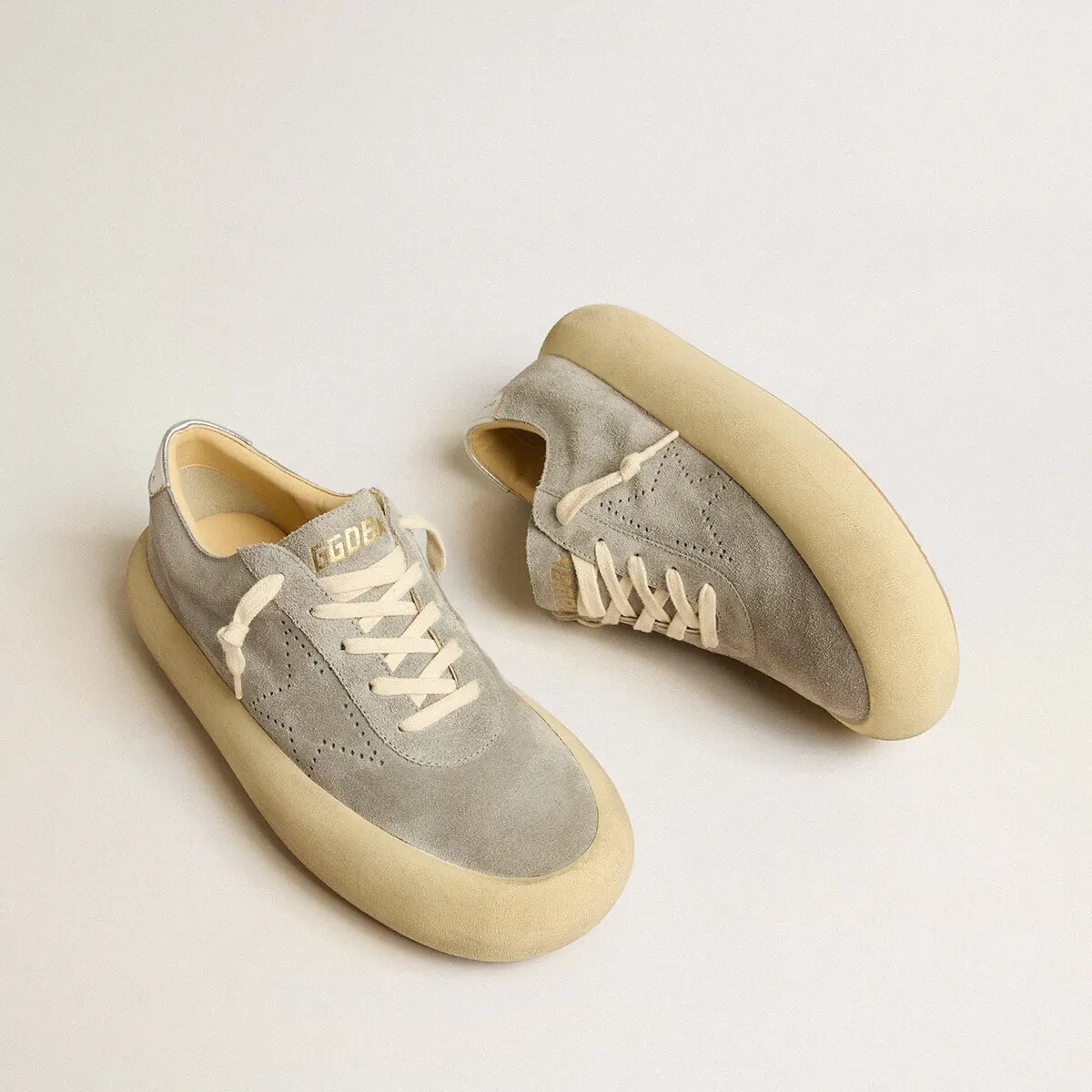 Golden Goose Space-Star Sneaker In Ice-Gray Suede With Perforated Star Golden Goose Space-Star Sneaker In Ice-Gray Suede With Perforated Star
