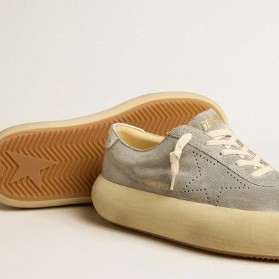 Golden Goose Space-Star Sneaker In Ice-Gray Suede With Perforated Star Golden Goose Space-Star Sneaker In Ice-Gray Suede With Perforated Star