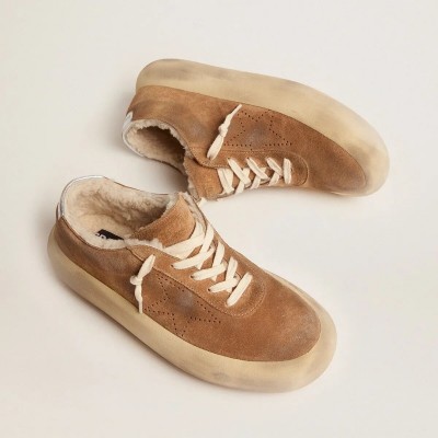 Golden Goose Space-Star Sneaker In Tobacco-Colored Suede With Shearling Lining Golden Goose Space-Star Sneaker In Tobacco-Colored Suede With Shearling Lining