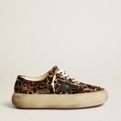 Golden Goose Space-Star Sneaker In Leopard Print Pony Skin With Black Star Golden Goose Space-Star Sneaker In Leopard Print Pony Skin With Black Star