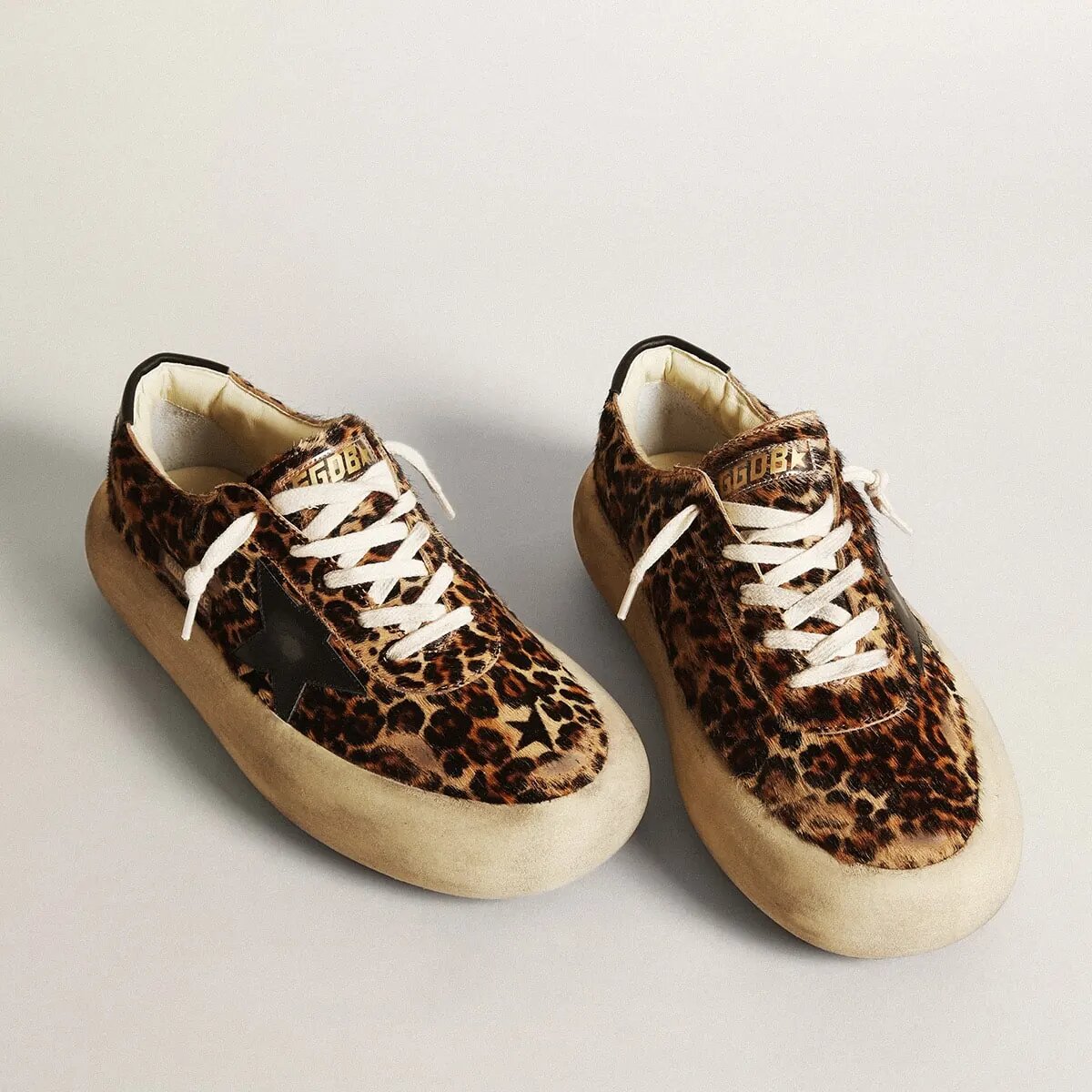 Golden Goose Space-Star Sneaker In Leopard Print Pony Skin With Black Star Golden Goose Space-Star Sneaker In Leopard Print Pony Skin With Black Star