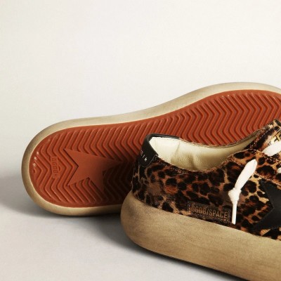Golden Goose Space-Star Sneaker In Leopard Print Pony Skin With Black Star Golden Goose Space-Star Sneaker In Leopard Print Pony Skin With Black Star