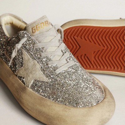 Golden Goose Space-Star Sneaker In Silver Glitter With Ice-Gray Star Golden Goose Space-Star Sneaker In Silver Glitter With Ice-Gray Star