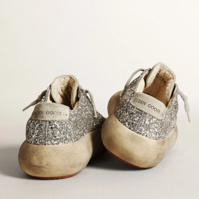 Golden Goose Space-Star Sneaker In Silver Glitter With Ice-Gray Star Golden Goose Space-Star Sneaker In Silver Glitter With Ice-Gray Star