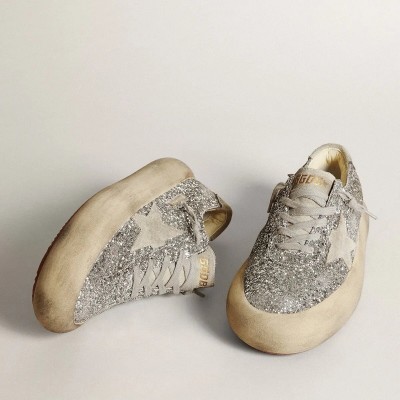 Golden Goose Space-Star Sneaker In Silver Glitter With Ice-Gray Star Golden Goose Space-Star Sneaker In Silver Glitter With Ice-Gray Star