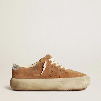 Golden Goose Space-Star Sneaker In Tobacco-Colored Suede With Perforated Star Golden Goose Space-Star Sneaker In Tobacco-Colored Suede With Perforated Star